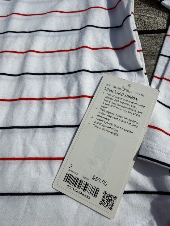 Lululemon Love Long Sleeve – Swap Stripe White Retro Red – Size 2 – NWT - Picture 2 of 5